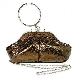 Evening Bag - 12 PCS - Faux Snakeskin w/ Ring - Bronze - BG-90519BZ